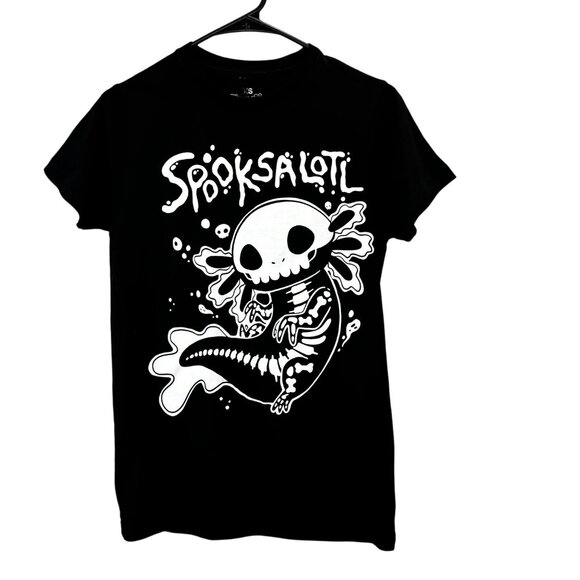 Goodie Two Sleeves Spooksalotl Axolotl Skeleton T Shirt XS Black Graphic NWOT - Picture 1 of 3